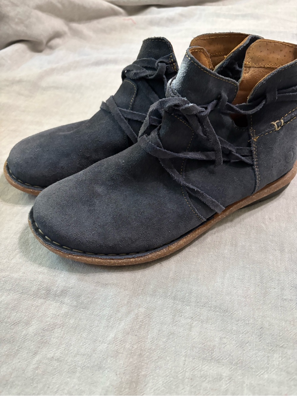 Born Navy Suede Lace-Up Ankle Booties